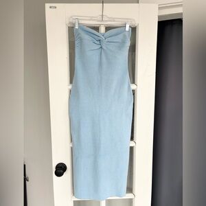 Elegant Light Blue Strapless Sweater Dress